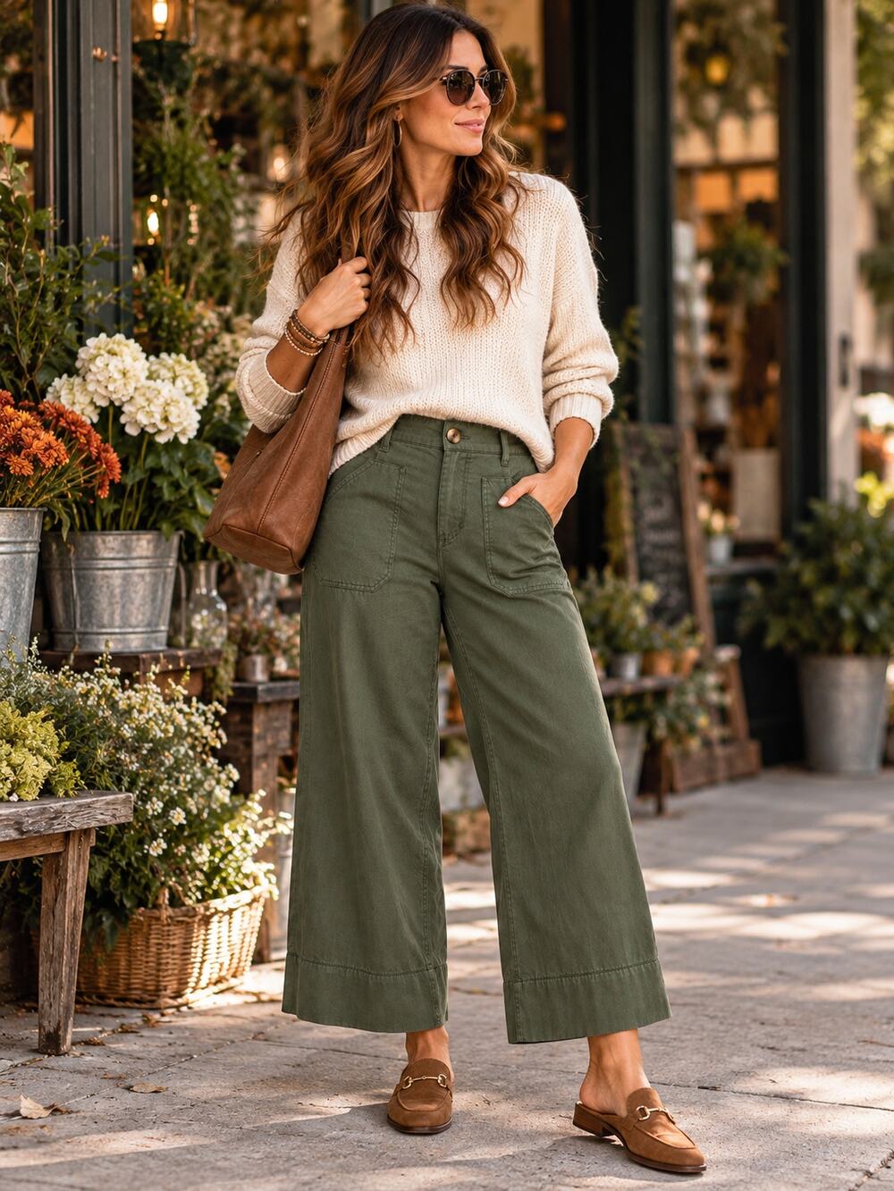 Maeve Anthropologie Colette Wide Leg Pants Olive Linen Blend 33 Coastal Chic